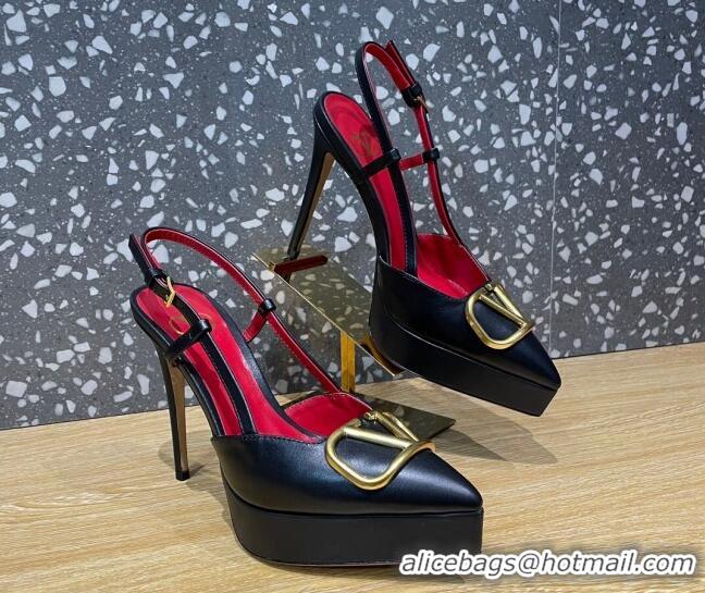 Good Looking Valentino Metal VLogo Lambskin Platform Slingback Pumps 10.3cm Black 020968