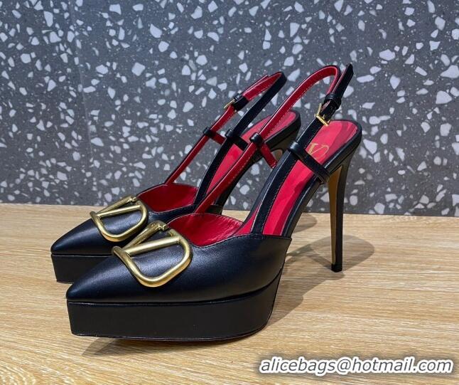 Good Looking Valentino Metal VLogo Lambskin Platform Slingback Pumps 10.3cm Black 020968