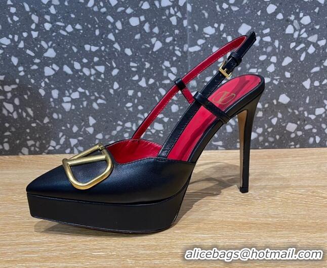 Good Looking Valentino Metal VLogo Lambskin Platform Slingback Pumps 10.3cm Black 020968