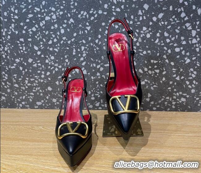 Good Looking Valentino Metal VLogo Lambskin Platform Slingback Pumps 10.3cm Black 020968