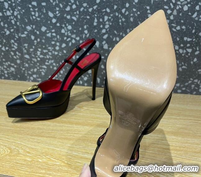 Good Looking Valentino Metal VLogo Lambskin Platform Slingback Pumps 10.3cm Black 020968