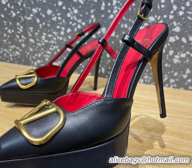 Good Looking Valentino Metal VLogo Lambskin Platform Slingback Pumps 10.3cm Black 020968