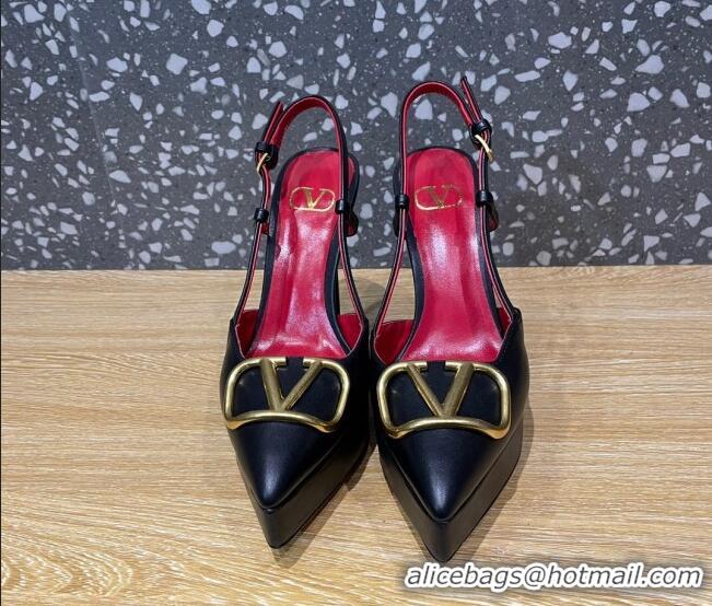 Good Looking Valentino Metal VLogo Lambskin Platform Slingback Pumps 10.3cm Black 020968