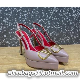 Best Grade Valentino Metal VLogo Lambskin Platform Slingback Pumps 10.3cm Dusty Pink 020969