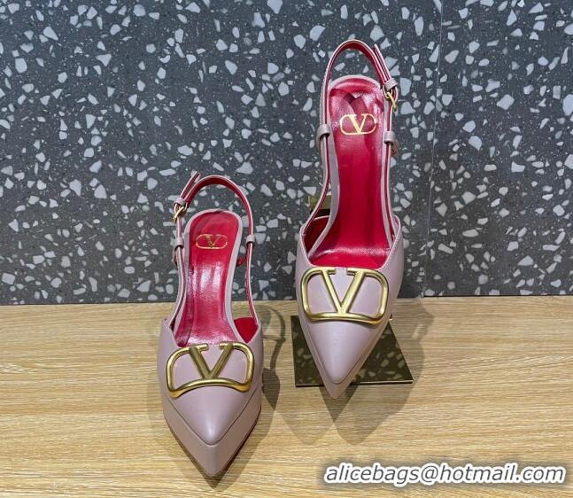 Best Grade Valentino Metal VLogo Lambskin Platform Slingback Pumps 10.3cm Dusty Pink 020969