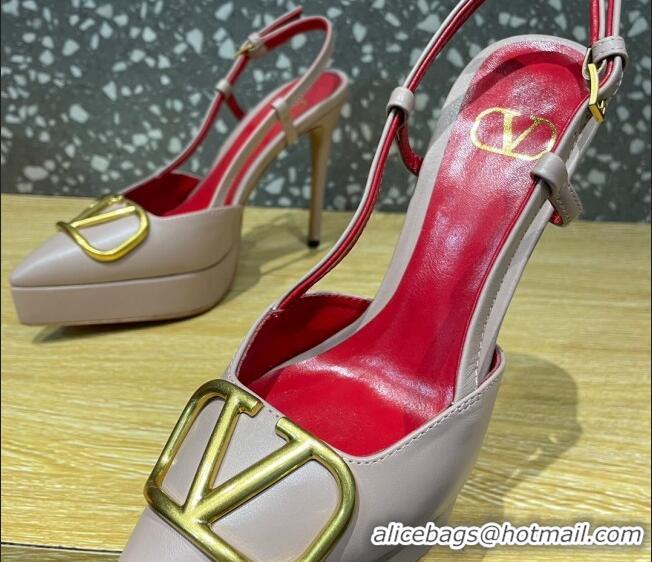 Best Grade Valentino Metal VLogo Lambskin Platform Slingback Pumps 10.3cm Dusty Pink 020969