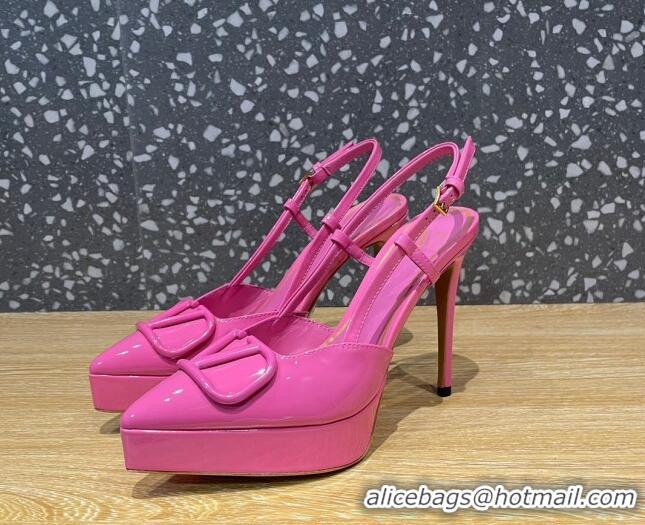 Purchase Valentino VLogo Patent Leather Platform Slingback Pumps 10.3cm Pink 020970