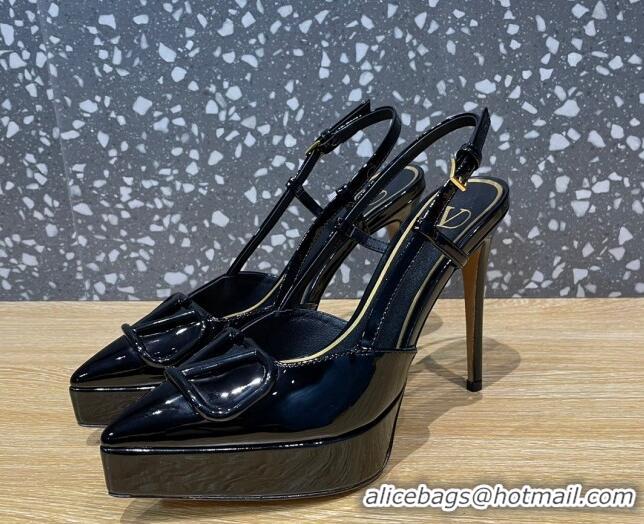 Sumptuous Valentino VLogo Patent Leather Platform Slingback Pumps 10.3cm Black 020971