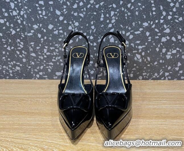 Sumptuous Valentino VLogo Patent Leather Platform Slingback Pumps 10.3cm Black 020971