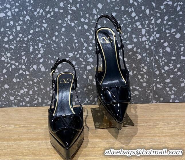 Sumptuous Valentino VLogo Patent Leather Platform Slingback Pumps 10.3cm Black 020971