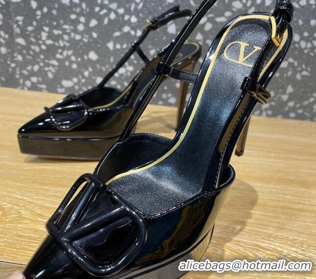 Sumptuous Valentino VLogo Patent Leather Platform Slingback Pumps 10.3cm Black 020971