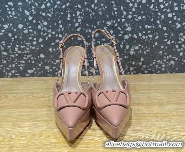 Luxury Valentino VLogo Patent Leather Platform Slingback Pumps 10.3cm Dusty Pink 3020973