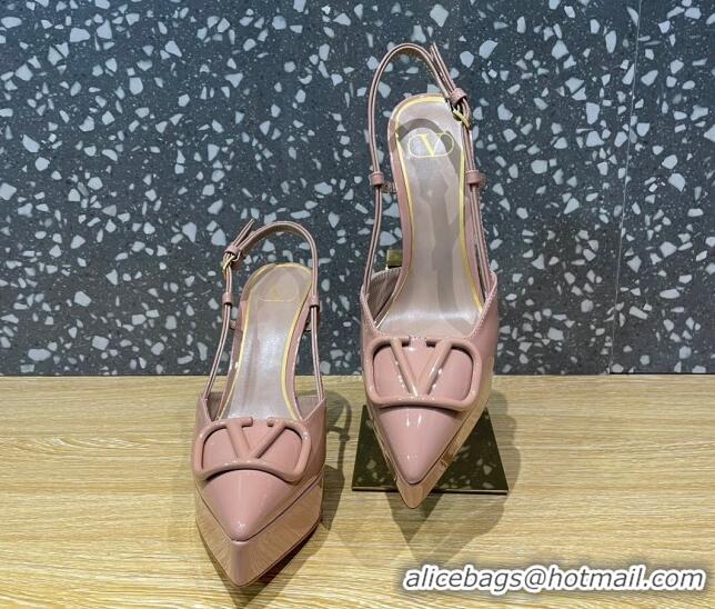 Luxury Valentino VLogo Patent Leather Platform Slingback Pumps 10.3cm Dusty Pink 3020973