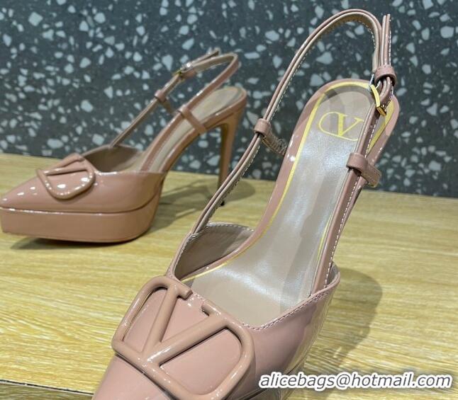 Luxury Valentino VLogo Patent Leather Platform Slingback Pumps 10.3cm Dusty Pink 3020973