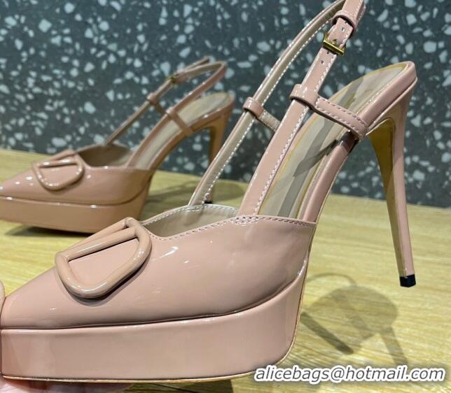 Luxury Valentino VLogo Patent Leather Platform Slingback Pumps 10.3cm Dusty Pink 3020973