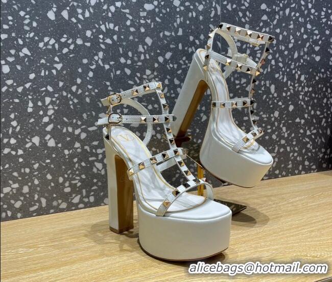 Good Quality Valentino Rockstud Calf Leather Platform Sandals 15cm White 020974