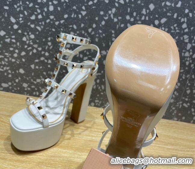 Good Quality Valentino Rockstud Calf Leather Platform Sandals 15cm White 020974