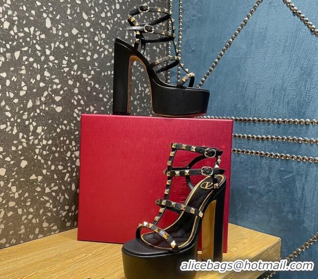 Low Price Valentino Rockstud Calf Leather Platform Sandals 15cm Black 020976