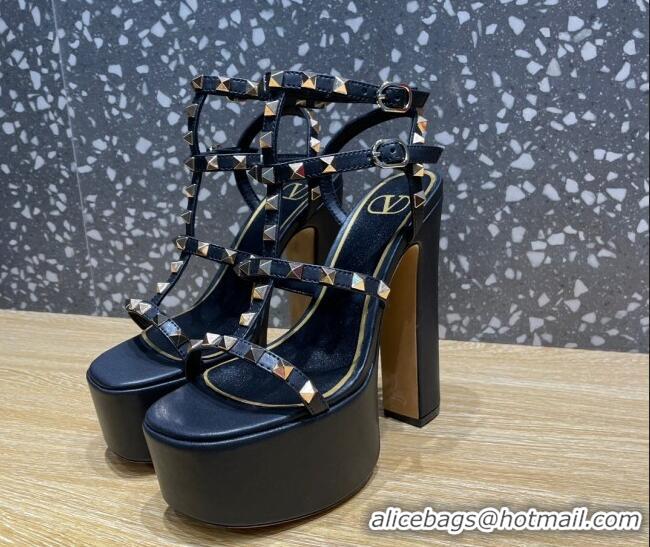 Low Price Valentino Rockstud Calf Leather Platform Sandals 15cm Black 020976