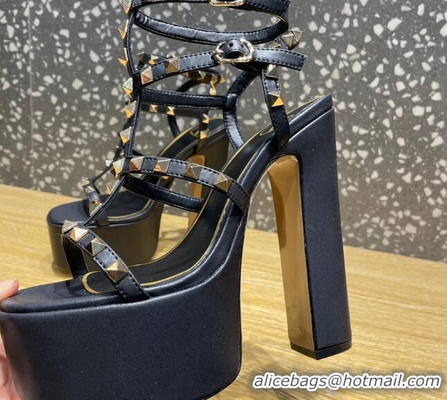 Low Price Valentino Rockstud Calf Leather Platform Sandals 15cm Black 020976