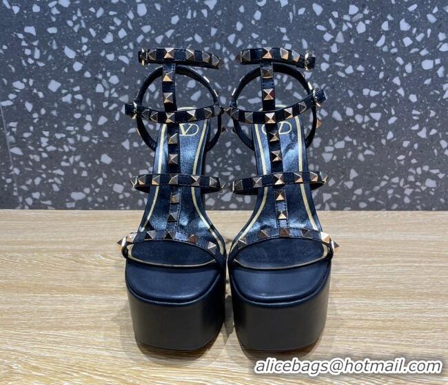 Low Price Valentino Rockstud Calf Leather Platform Sandals 15cm Black 020976