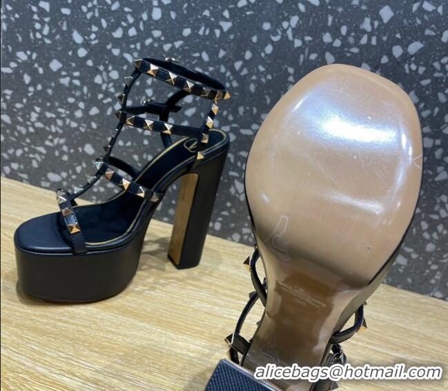 Low Price Valentino Rockstud Calf Leather Platform Sandals 15cm Black 020976