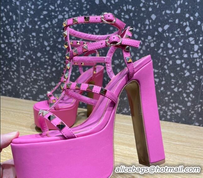 Fashion Valentino Rockstud Calf Leather Platform Sandals 15cm Pink 1020977