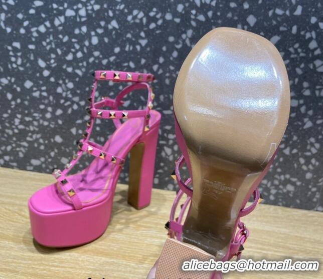 Fashion Valentino Rockstud Calf Leather Platform Sandals 15cm Pink 1020977