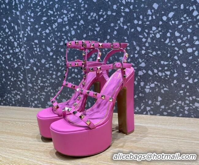 Fashion Valentino Rockstud Calf Leather Platform Sandals 15cm Pink 1020977