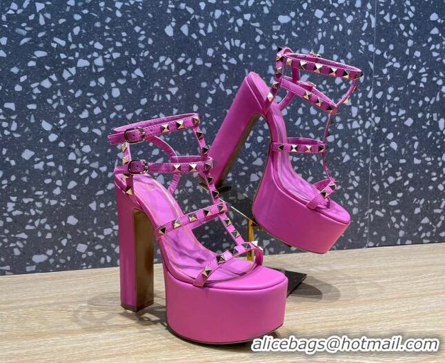 Fashion Valentino Rockstud Calf Leather Platform Sandals 15cm Pink 1020977