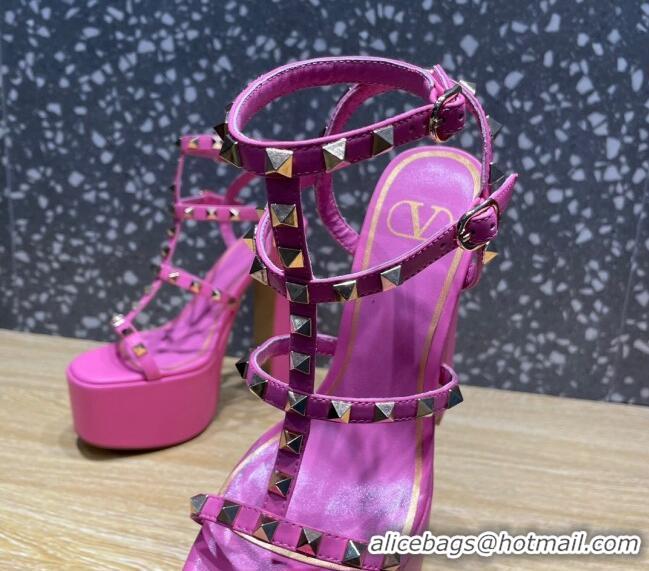 Fashion Valentino Rockstud Calf Leather Platform Sandals 15cm Pink 1020977