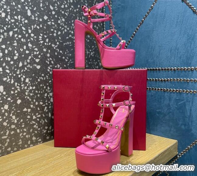 Fashion Valentino Rockstud Calf Leather Platform Sandals 15cm Pink 1020977