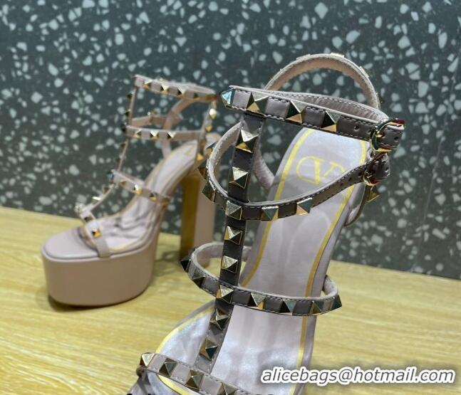 Best Price Valentino Rockstud Calf Leather Platform Sandals 15cm Dusty Pink 020978