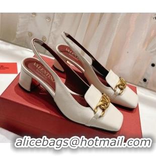 Luxury Valentino Lambskin Slingback Pumps 4.5cm with Chain White 022504