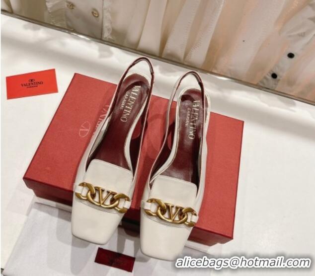 Luxury Valentino Lambskin Slingback Pumps 4.5cm with Chain White 022504