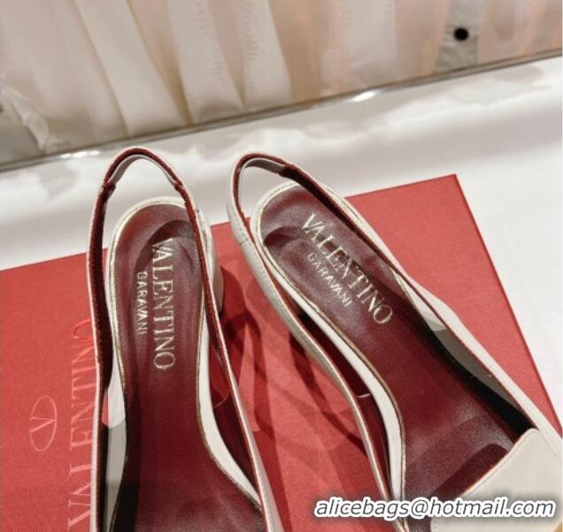 Luxury Valentino Lambskin Slingback Pumps 4.5cm with Chain White 022504