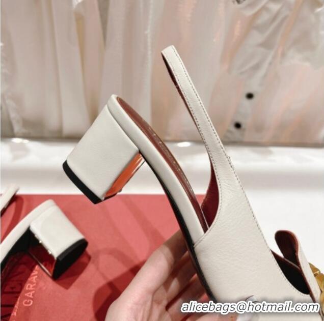 Luxury Valentino Lambskin Slingback Pumps 4.5cm with Chain White 022504