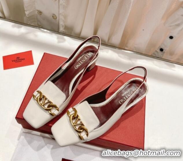 Luxury Valentino Lambskin Slingback Pumps 4.5cm with Chain White 022504