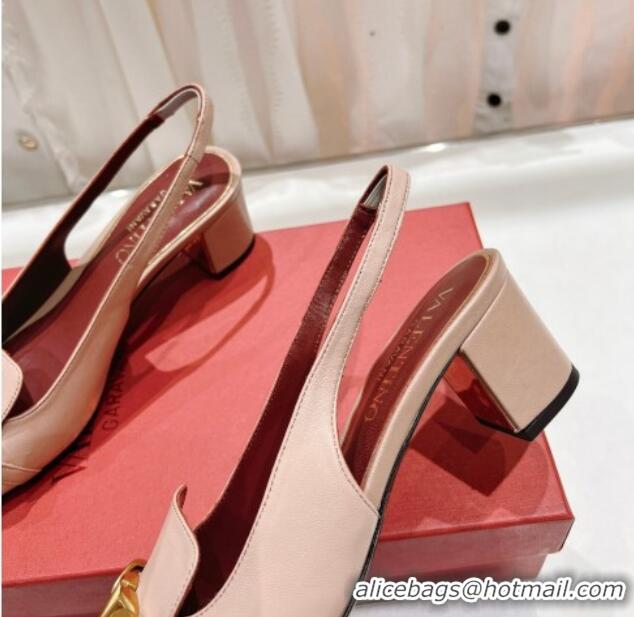 Sophisticated Valentino Lambskin Slingback Pumps 4.5cm with Chain Nude 022505