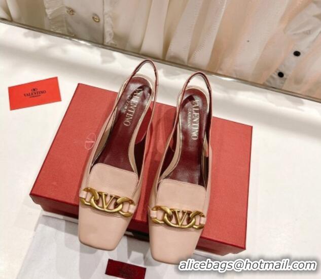 Sophisticated Valentino Lambskin Slingback Pumps 4.5cm with Chain Nude 022505