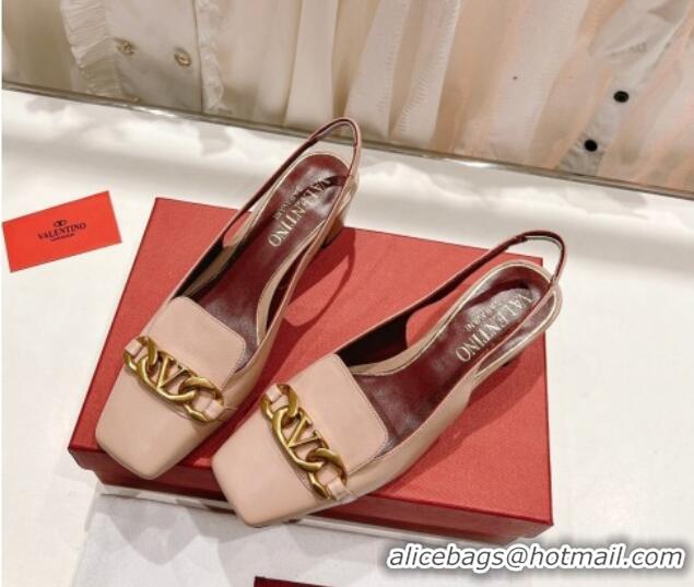 Sophisticated Valentino Lambskin Slingback Pumps 4.5cm with Chain Nude 022505