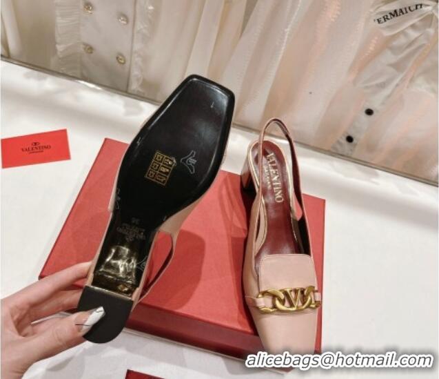 Sophisticated Valentino Lambskin Slingback Pumps 4.5cm with Chain Nude 022505