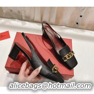 Good Quality Valentino Lambskin Slingback Pumps 4.5cm with Chain Black 022506