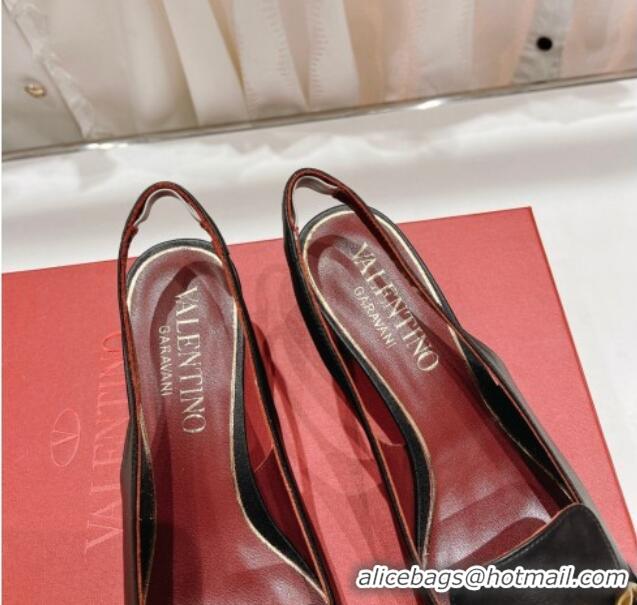 Good Quality Valentino Lambskin Slingback Pumps 4.5cm with Chain Black 022506