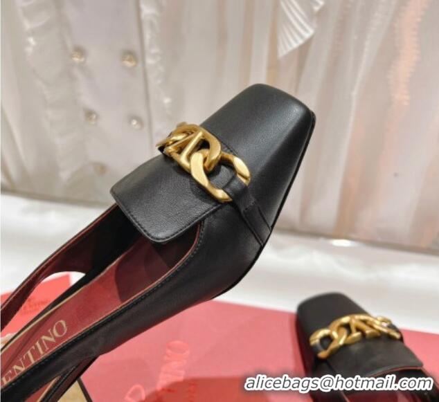 Good Quality Valentino Lambskin Slingback Pumps 4.5cm with Chain Black 022506