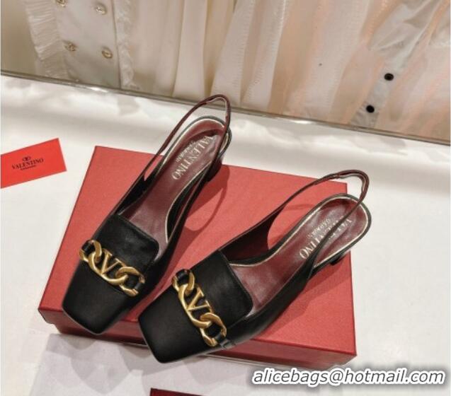 Good Quality Valentino Lambskin Slingback Pumps 4.5cm with Chain Black 022506