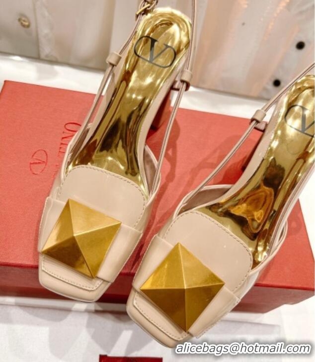 Low Price Valentino ONE STUD Patent Leather Slingback Pumps 9.5cm Nude 022508