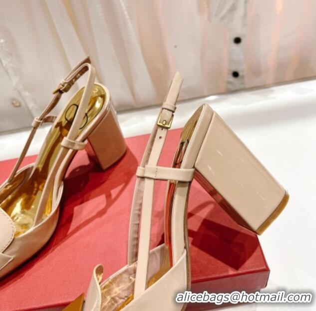 Low Price Valentino ONE STUD Patent Leather Slingback Pumps 9.5cm Nude 022508