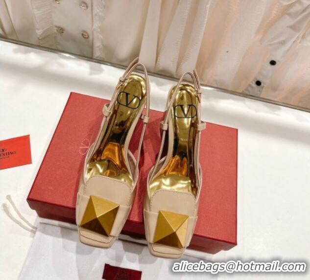 Low Price Valentino ONE STUD Patent Leather Slingback Pumps 9.5cm Nude 022508