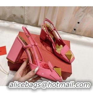 Top Grade Valentino ONE STUD Patent Leather Slingback Pumps 9.5cm Pink 022509